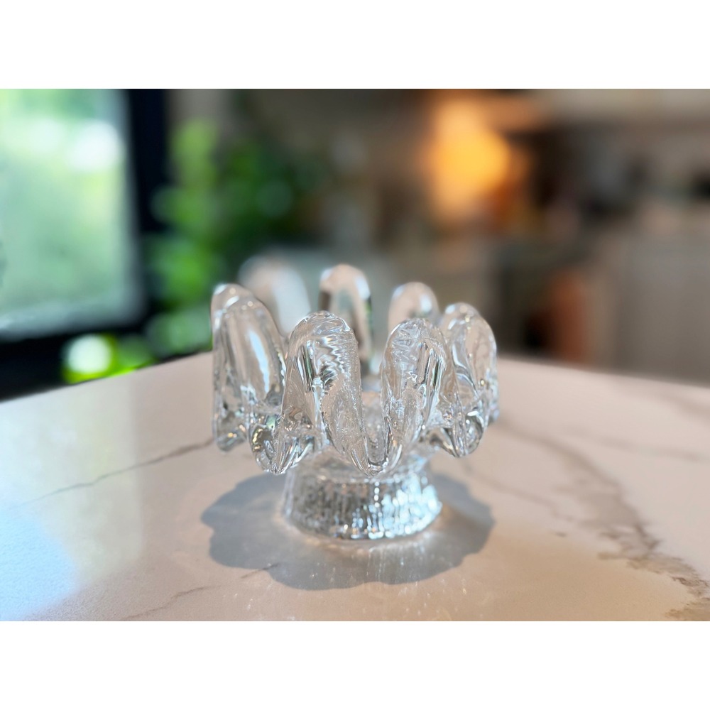 Kosta Boda Sunflower Candleholder Goran Warff 1970s Swedish Art Glass Clear MCM - Picture 4 of 16